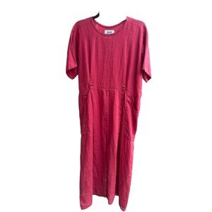 FLAX Jeanne Engelhart Red Casual 100% Linen Midi Dress, Size M
